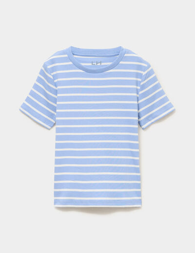 T-shirt marini&egrave;re manches courtes bleu pastel fille
