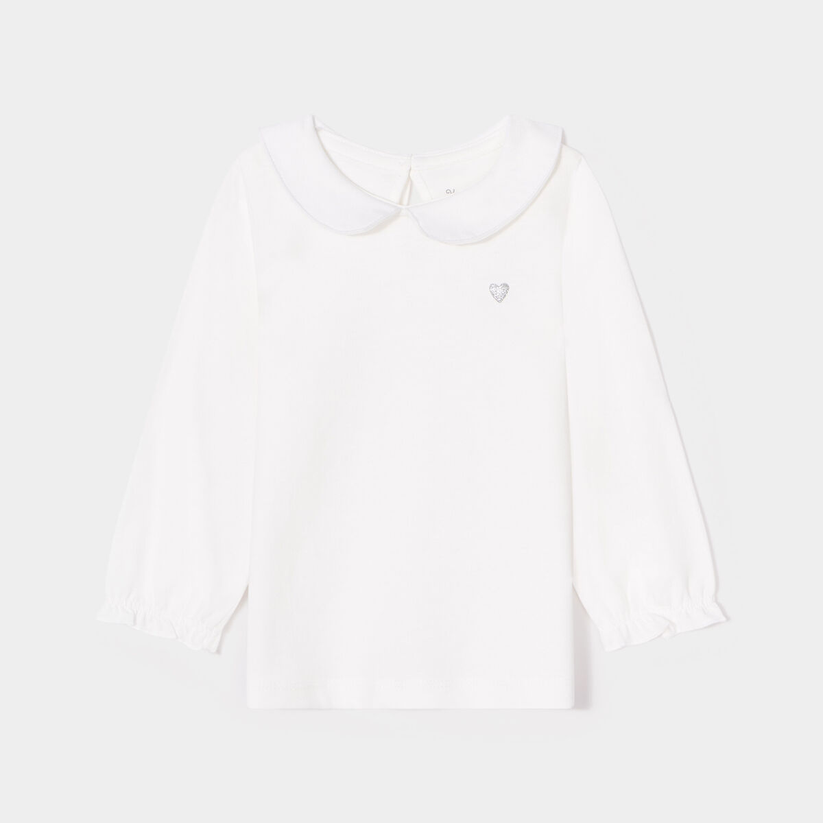 T-shirt col claudine manches longues blanc bébé fille