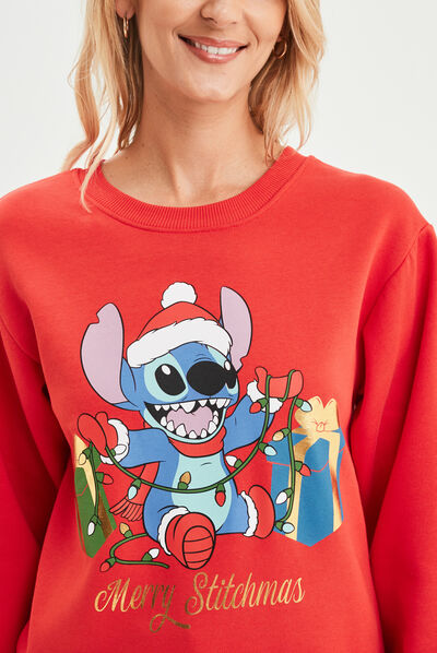 Sweat de Noël col rond Stitch rouge femme