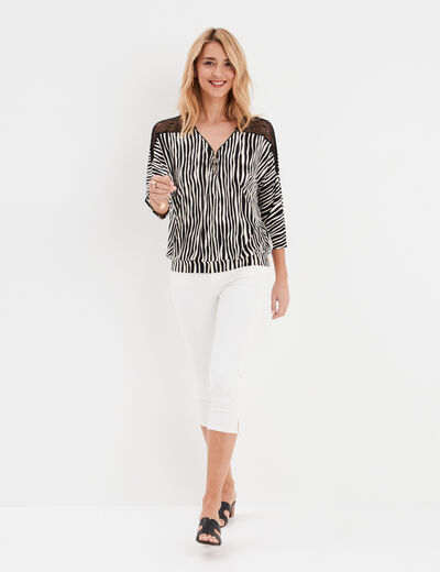 Pantacourt en jean slim Mosquitos denim blanc femme
