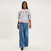 Sweat col rond logo oversize gris clair femme