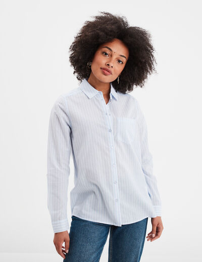 Chemise manches longues 1 poche coton bleu ciel femme