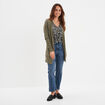 Gilet mi-long manches longues vert kaki femme
