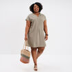 Robe droite genou col tunisien vert kaki femme grande taille