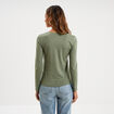 T-shirt coton col rond manches longues vert kaki femme