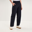 Pantalon ballon taille haute bleu fonc&eacute; femme