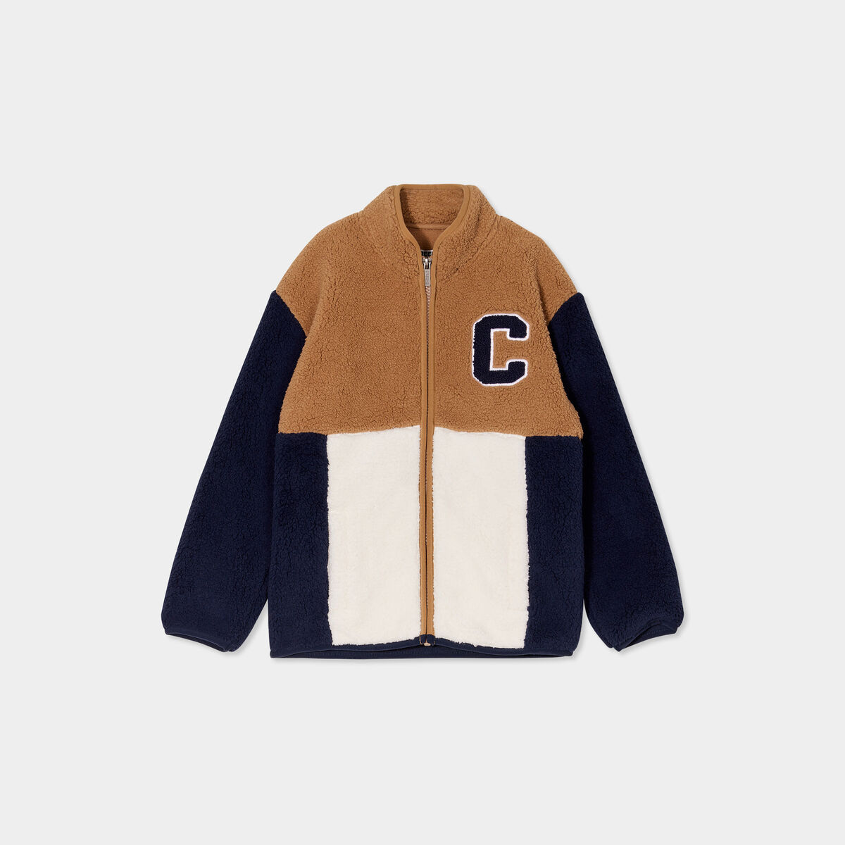 Gilet zippé fausse laine mouton bleu marine garçon