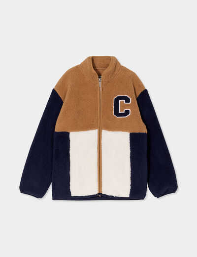 Gilet zippé fausse laine mouton bleu marine garçon