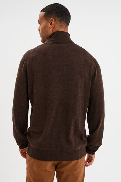 Pull col roul&eacute; manches longues marron fonc&eacute; homme