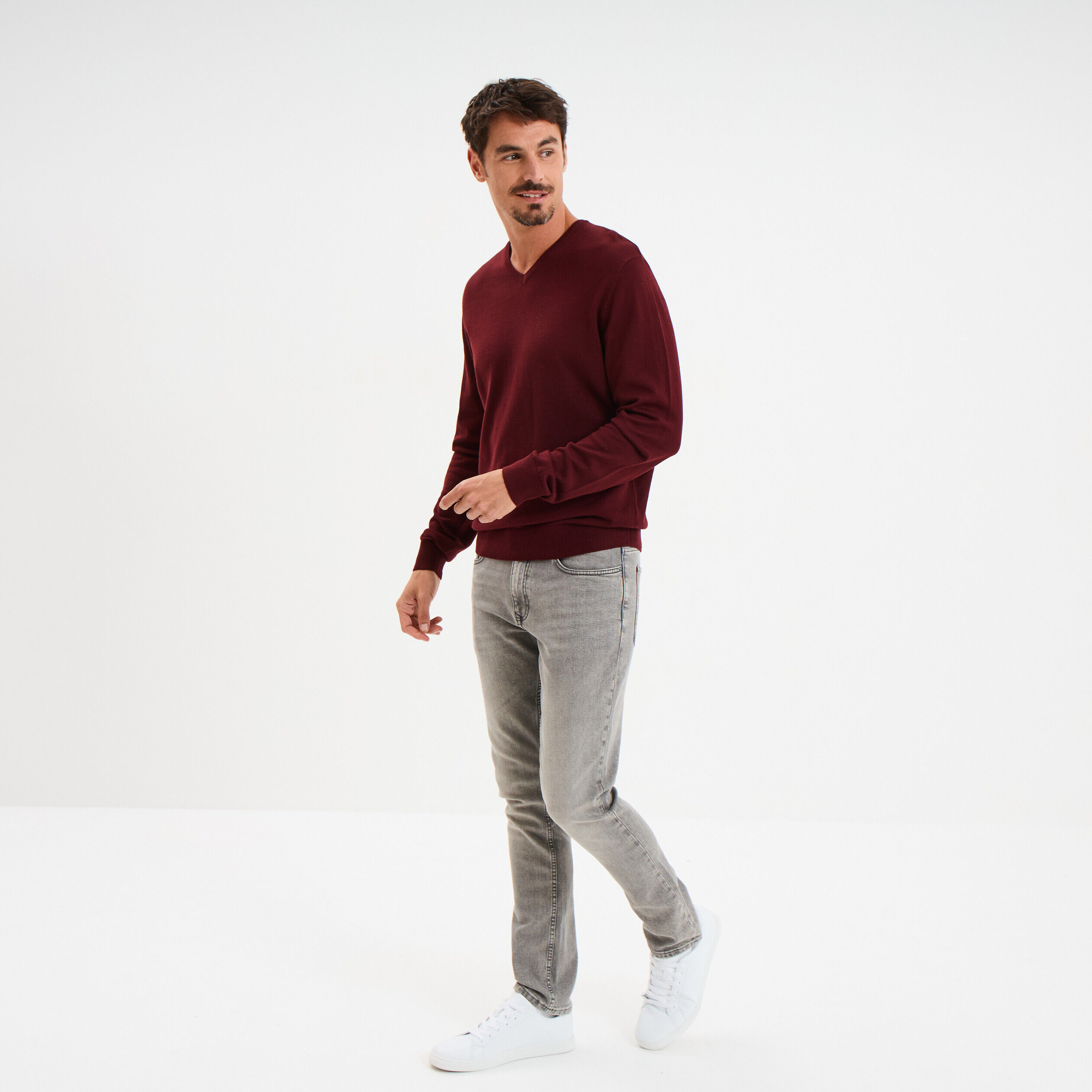 Pull jersey avec col en V violet foncé homme LH