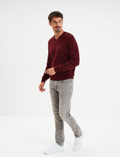 Pull jersey avec col en V violet foncé homme