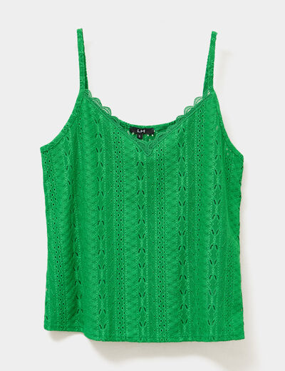 Débardeur broderie anglaise à bretelles vert femme