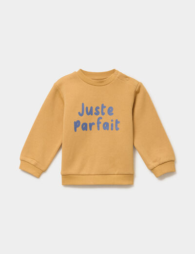 Sweat molletonn&eacute; &eacute;paule boutonn&eacute;e jaune moutarde b&eacute;b&eacute; gar&ccedil;on