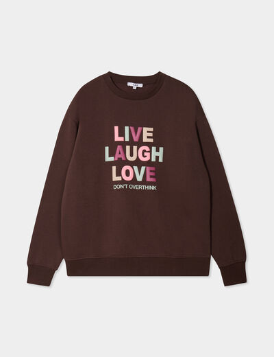 Sweat col rond manches longues marron fonc&eacute; femme