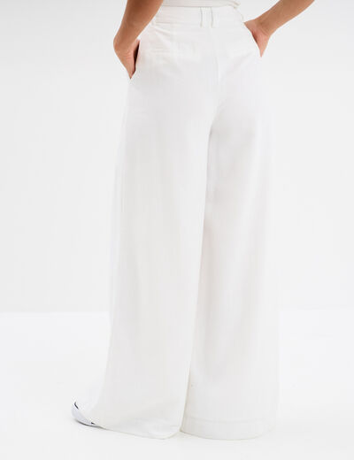 Pantalon large avec pinces blanc femme