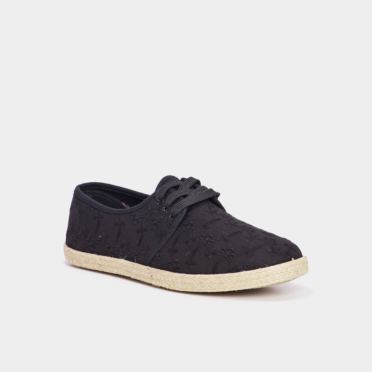 Derbies en toile &agrave; lacets noir femme