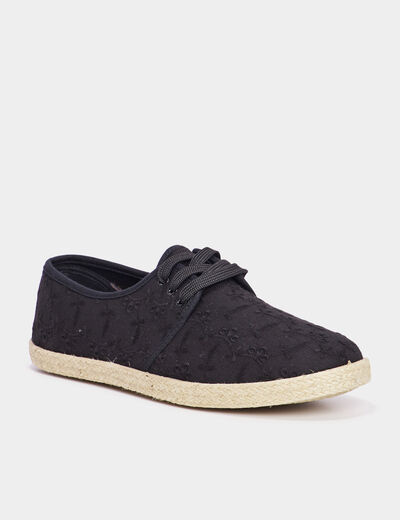 Derbies en toile à lacets noir femme