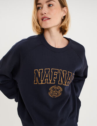 Sweat oversize logo NAF NAF brod&eacute; bleu fonc&eacute; femme
