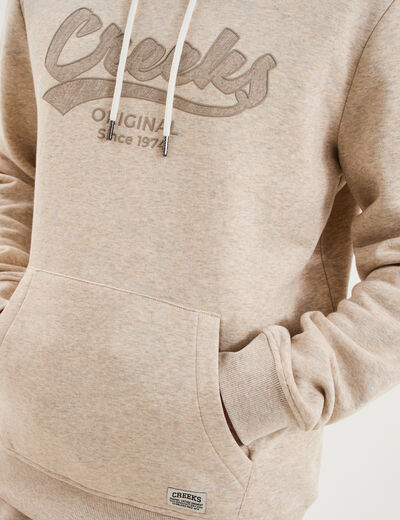 Sweat hoodie 1 poche manches longues beige homme