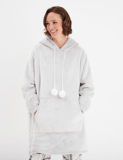 Poncho plaid polaire à capuche taupe femme