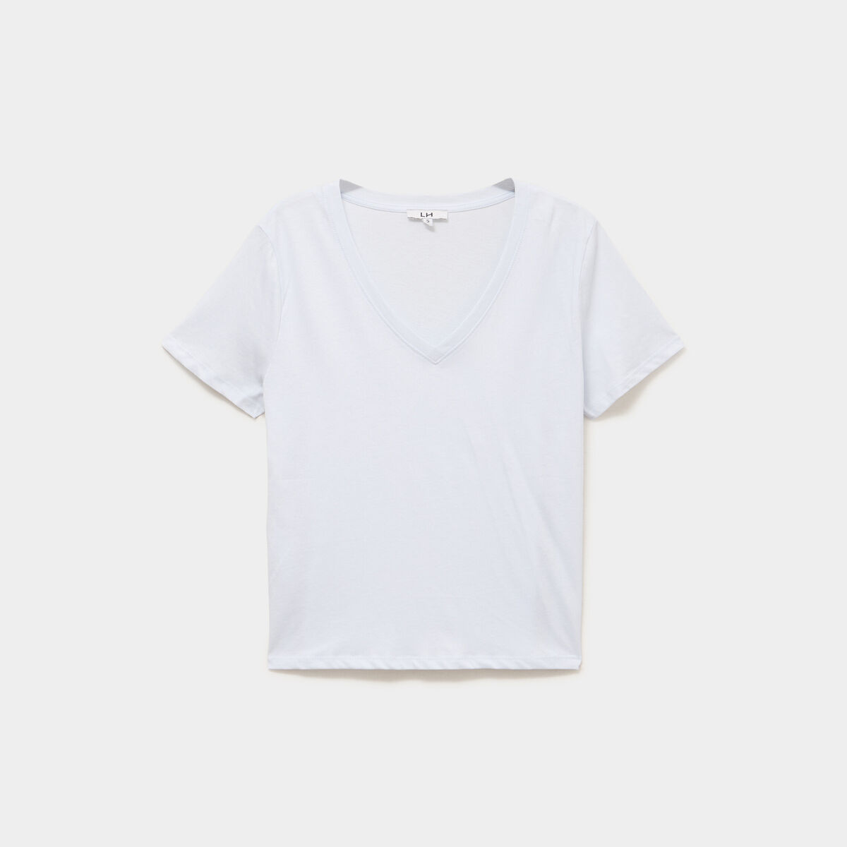 T-shirt manches courtes col en V coton bleu clair femme