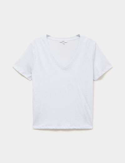 T-shirt manches courtes col en V coton bleu clair femme