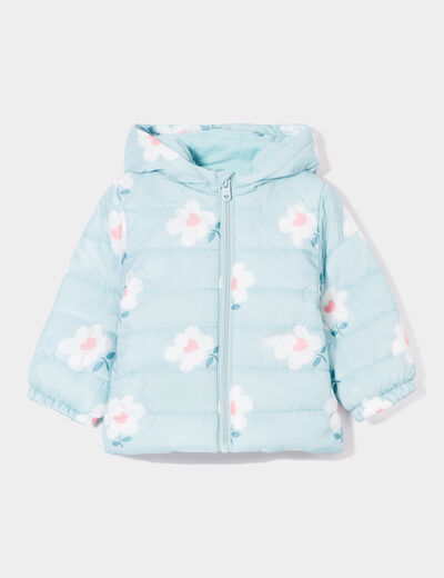 Doudoune oversize zippée à capuche bleu gris bébé fille