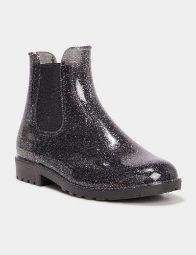 Bottines de pluie chelsea à paillettes gris argent fille