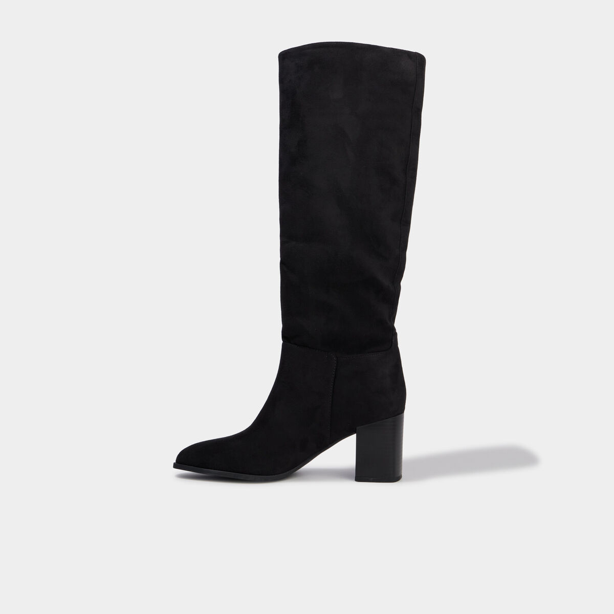 Botte haute talon bloc su&eacute;dine noir femme