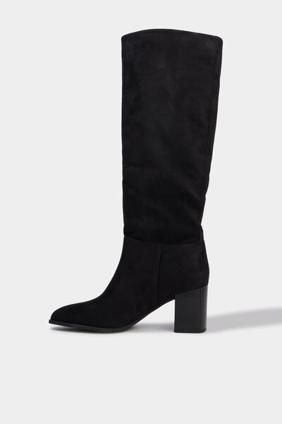 Botte haute talon bloc su&eacute;dine noir femme