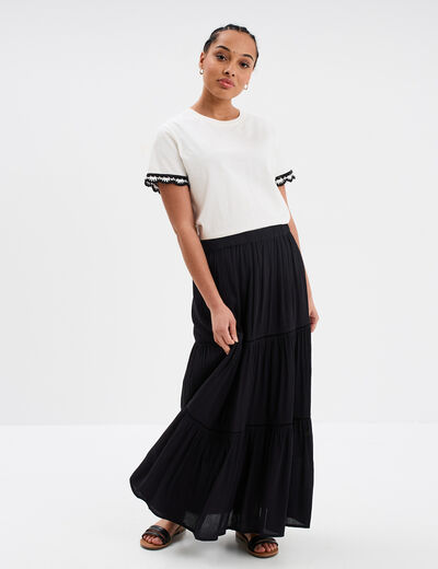 T-shirt manches bords dentelle coton blanc femme