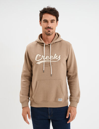 Sweat &agrave; capuche hoodie molleton taupe homme