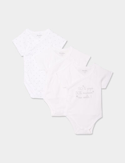 Lot 3 bodies croisés coton effet velours blanc bébé