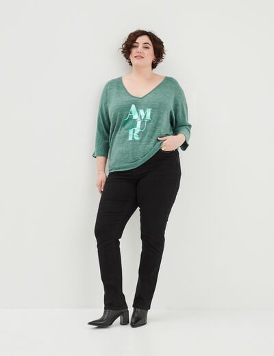 Jeans regular taille haute denim noir femme grande taille