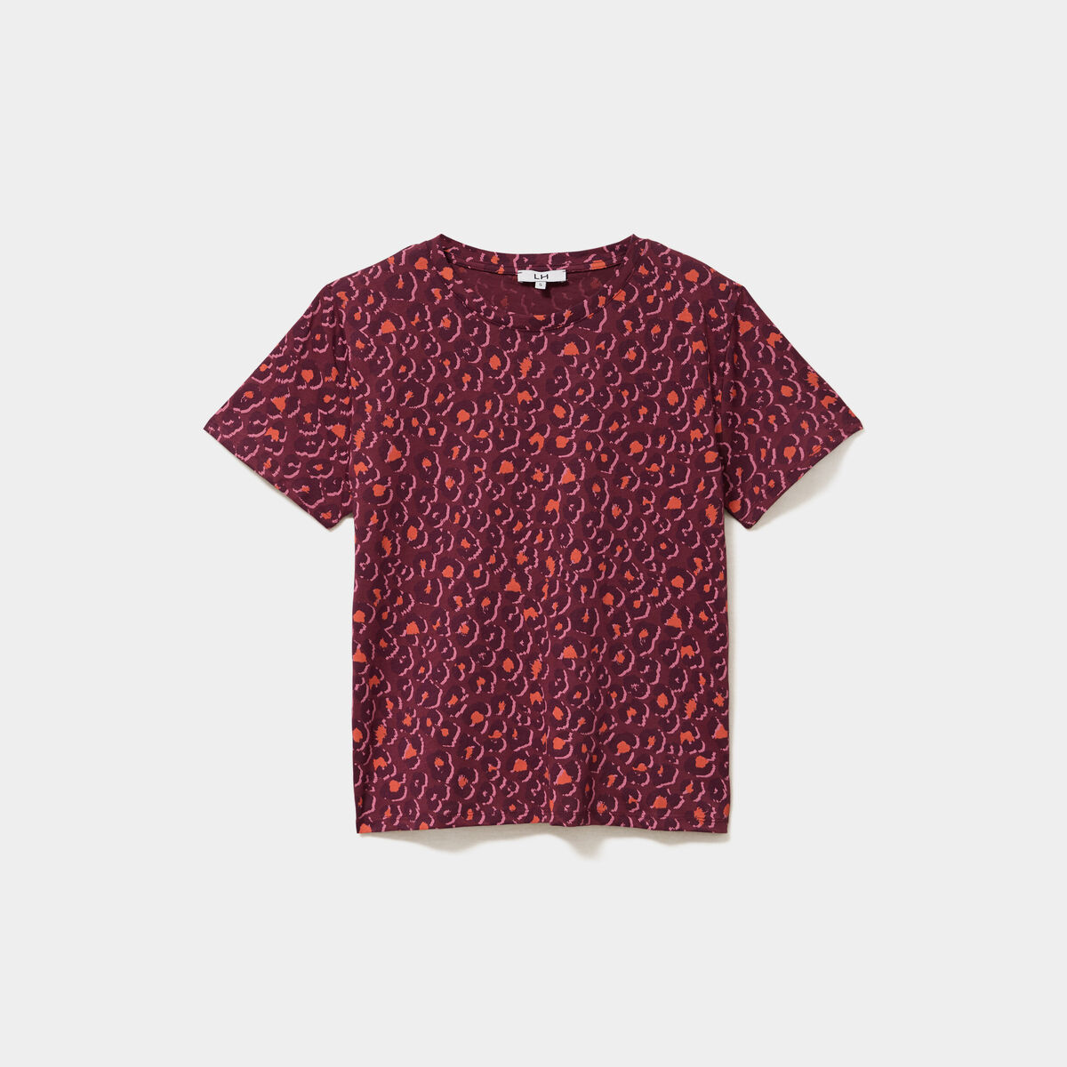 T-shirt coton col rond manches courtes bordeaux femme