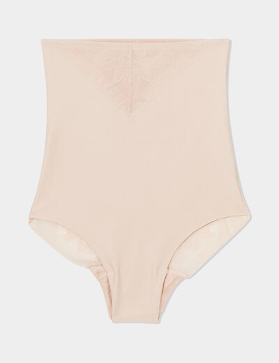 Culotte taille haute gainante dentelle beige femme