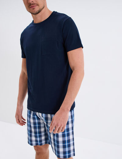 Ensemble pyjama short et t-shirt coton bleu marine homme