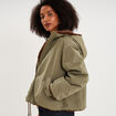 Parka r&eacute;versible capuche fausse fourrure vert kaki femme