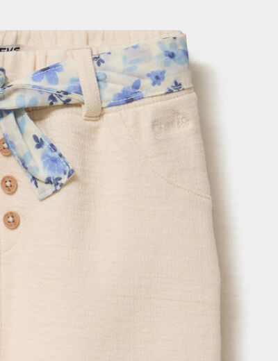 Pantalon cigarette en maille &agrave; ceinture creme b&eacute;b&eacute; fille