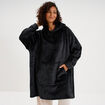 Poncho plaid effet velours &agrave; capuche gris fonc&eacute; femme