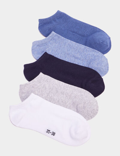Lot 5 paires chaussettes invisibles bleu mixte