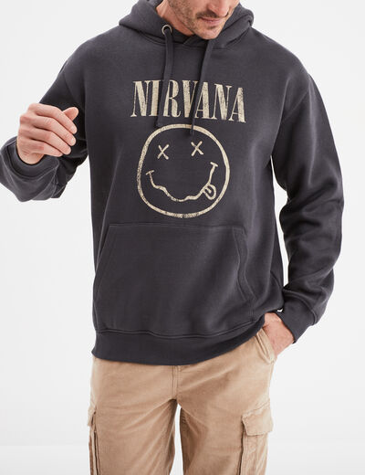 Sweat à capuche hoodie coton Nirvana noir homme