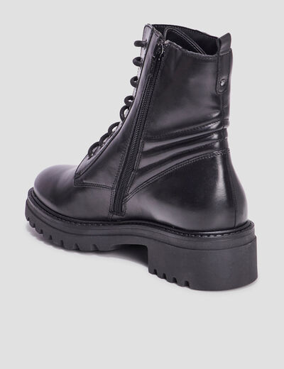 Bottines crant&eacute;es &agrave; lacets en cuir noir femme