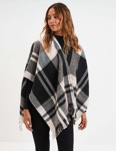 Poncho à franges mi-long noir femme