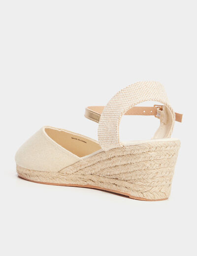 Sandales espadrilles compens&eacute;es toile jaune or femme