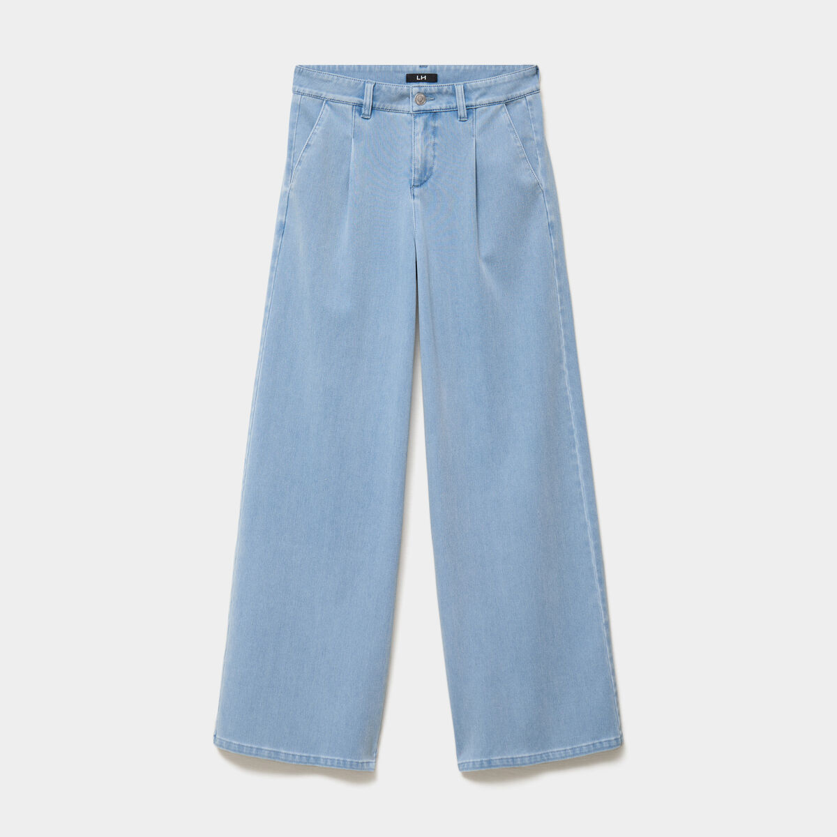 Jeans wide leg &agrave; pinces denim triple stone femme