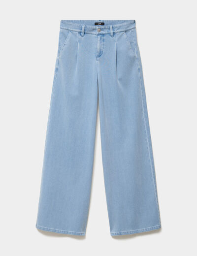 Jeans wide leg &agrave; pinces denim triple stone femme