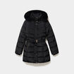 Doudoune mi-longue ceintur&eacute;e &agrave; capuche noir femme