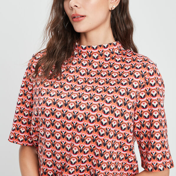 T-shirt avec col montant orange corail femme