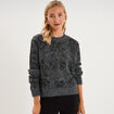 Pull &agrave; sequins et col rond gris fonc&eacute; femme